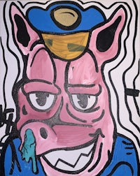 a painting of a pig in a police uniform